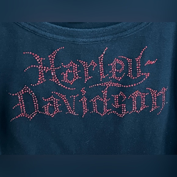🏍️🔴Las Vegas Nevada Harley-Davidson Red Beaded Bling Black Long Sleeve Tee | M - Picture 10 of 17